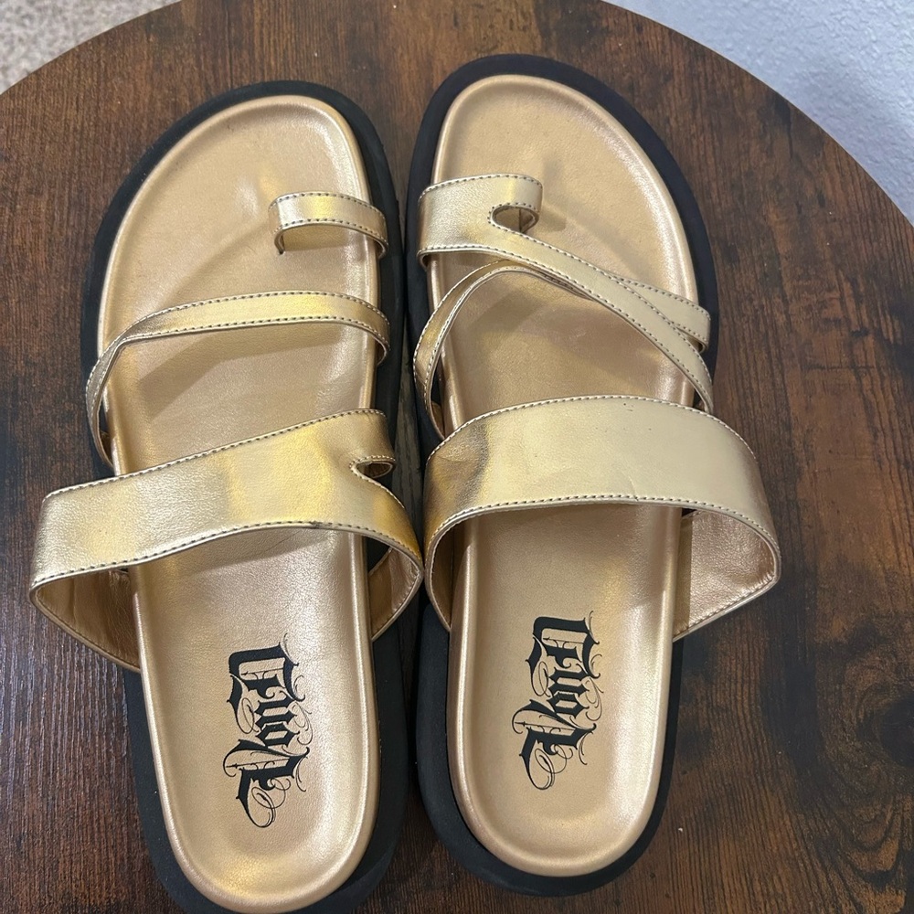 Kat Von D Gold Metallic Slide Sandals